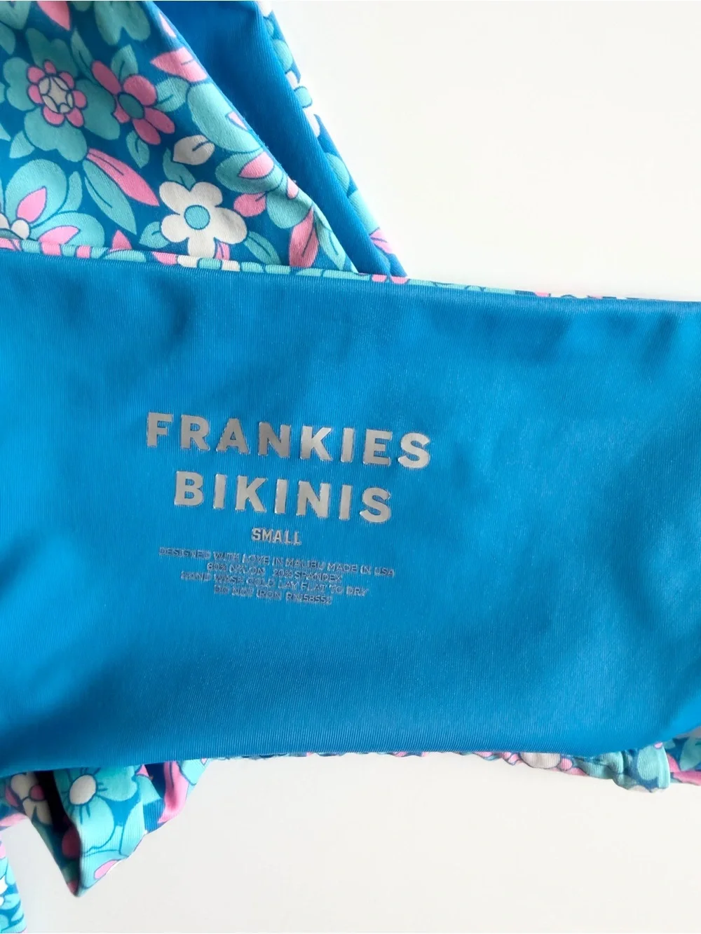 Frankies Bikinis XS/SMALL blue floral print bathing suit bikini set